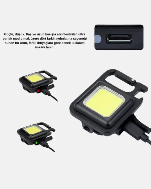 USB Type-C Şarjlı Mini Fener – Manyetik Katlanabilir ve Şişe Açacaklı Tasarım