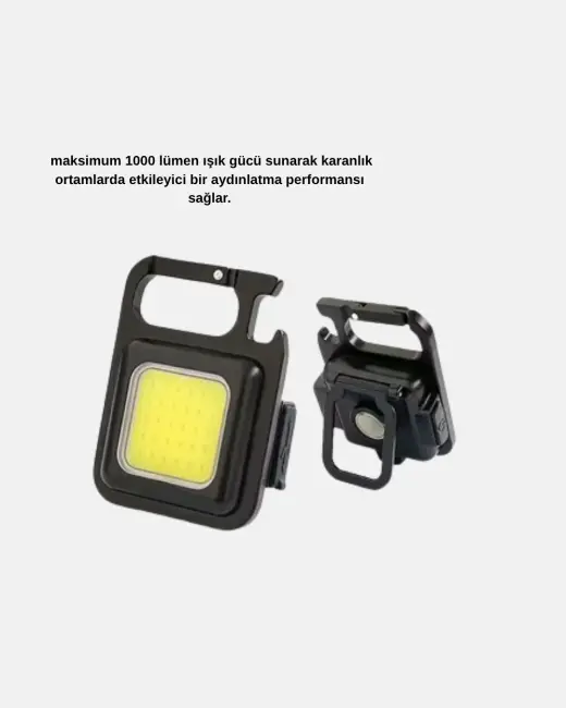 Şarjlı COB LED Anahtarlık Fener – 4 Modlu Manyetik ve Katlanabilir Standlı