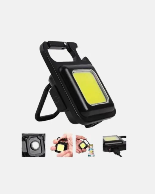 Şarjlı COB LED Anahtarlık Fener – 4 Modlu Manyetik ve Katlanabilir Standlı