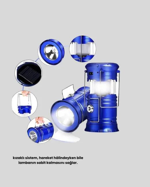 Solar Kamp Lambası Kızak Sistemli Şarjlı Taşınabilir Doğa Yürüyüşü Işığı