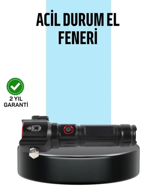 USB Şarjlı Çok Amaçlı El Feneri Çekiçli Pusulalı