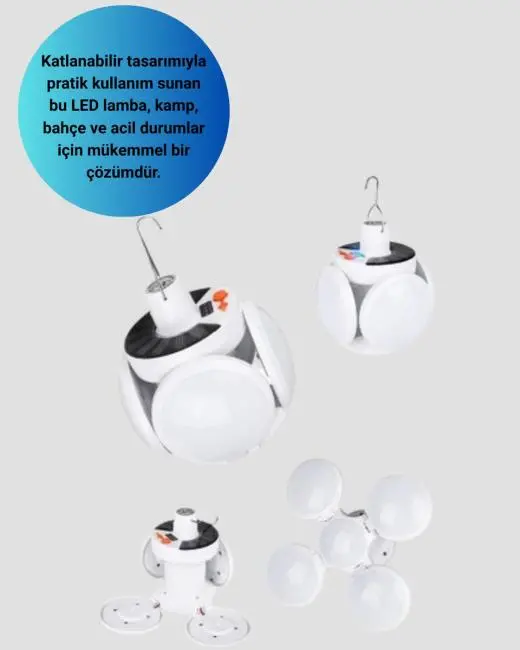 USB ve Solar Şarjlı Katlanabilir 5 Taraflı LED Lamba