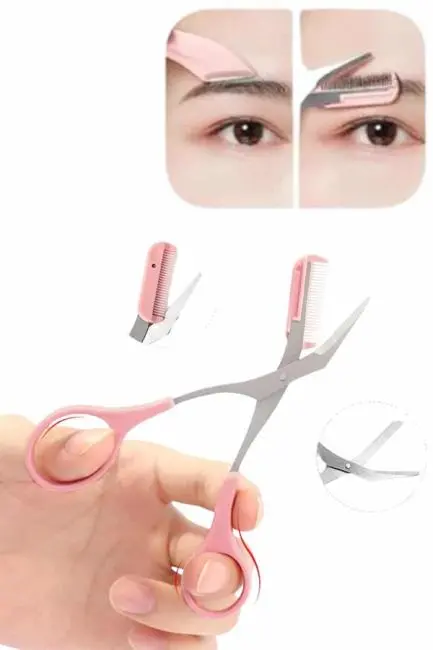 Kavisli Kaş Kirpik Düzeltici Bıyık Alma Taraklı Kaş Makası Yüz Bakım Seti Makas