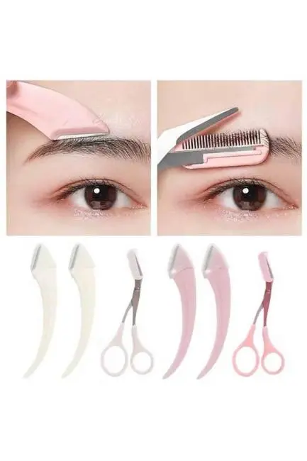 Taraklı Kaş Bıyık Makası Ve Kaş Ustura Seti Kaş Bıyık Tüy Alma Epilasyon Aleti 2'li Set