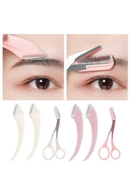 Taraklı Kaş Bıyık Makası Ve Kaş Ustura Seti Kaş Bıyık Tüy Alma Epilasyon Aleti 2'li Set