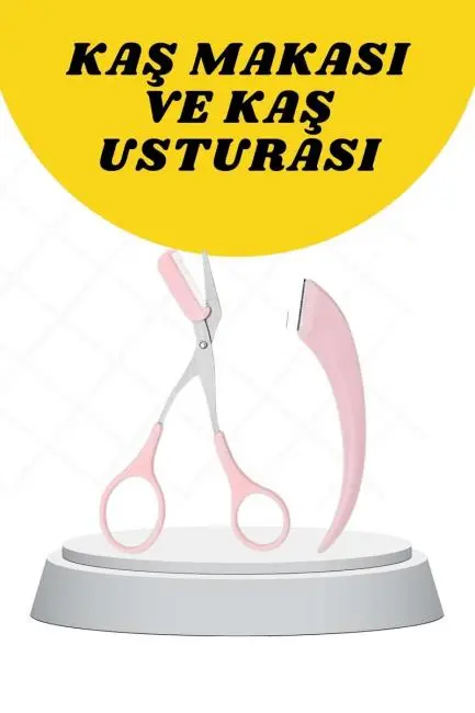 Kavisli Kaş Düzeltici Seti Kaş Makası ve Kaş Usturası Paslanmaz Çelik Bıçaklı