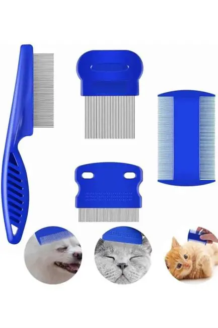 4'lü Bit Pire Tarağı Set Kedi Köpek Evcil Hayvan Tüy Toplayıcı Mavi