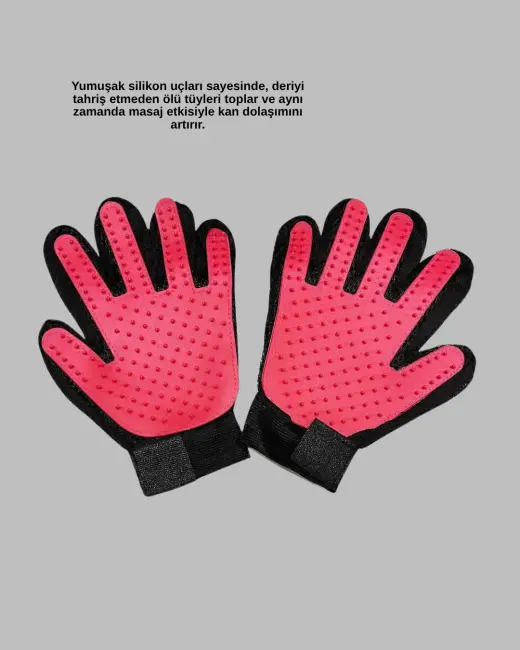 Evcil Hayvanlar İçin Tüy Dökülme Önleyici Eldiven – Masaj ve Temizlik İçin Yumuşak Silikon Uçlu