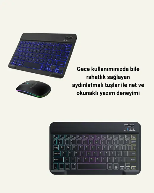 RGB Aydınlatmalı Şarjlı Kablosuz Klavye ve Mouse Seti – Modern ve Kompakt Tasarım