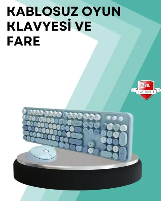 Kablosuz Klavye ve Mouse Seti – Sessiz Tuş Retro Tasarım