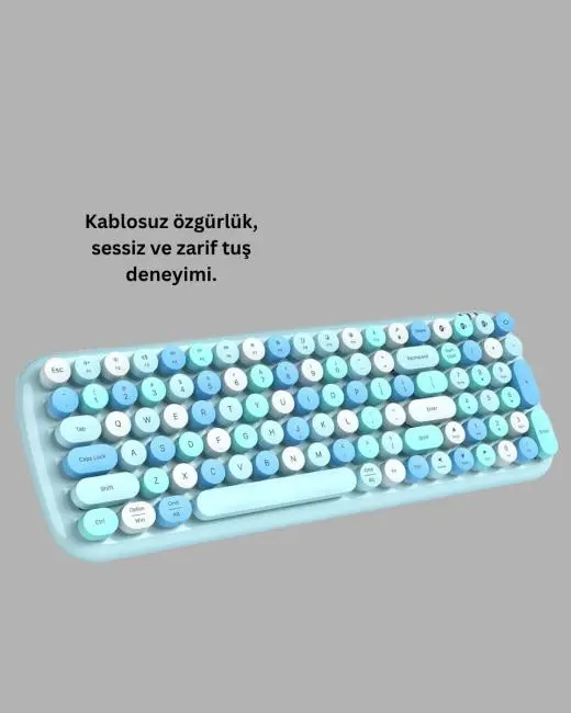 Retro Tarz Kablosuz Klavye Mouse Seti – 104 Tuşlu Ergonomik Tasarım