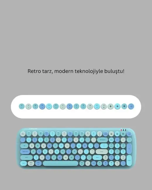 Retro Tarz Kablosuz Klavye Mouse Seti – 104 Tuşlu Ergonomik Tasarım