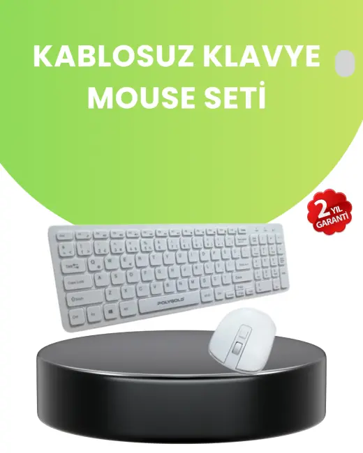 Ergonomik Kablosuz Klavye Mouse Takımı - Tam Boy Sessiz ve Güvenilir