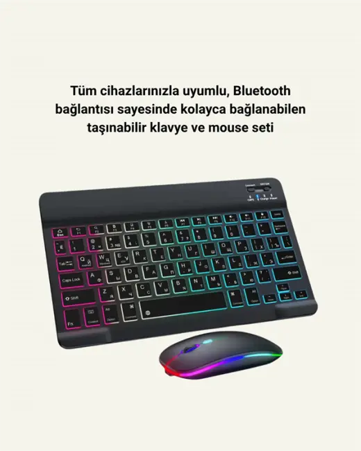 Şık ve Sessiz Tasarımlı Işıklı Klavye Mouse Seti – Şarjlı Wireless