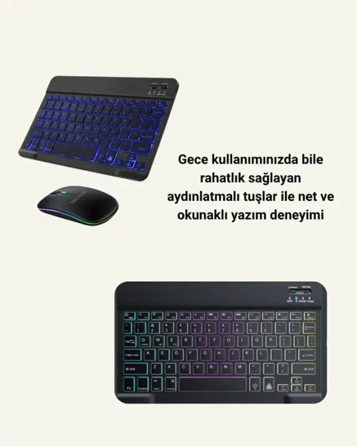 Şık ve Sessiz Tasarımlı Işıklı Klavye Mouse Seti – Şarjlı Wireless