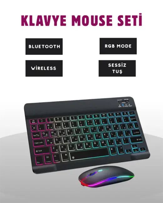 Türkçe Q Klavye Düzenli RGB Kablosuz Klavye Mouse Set