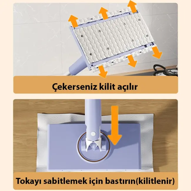 Ally Yüzey Temizlik Havlusu Kullan At Temizlik Bezi için Küçük Otomatik Mini Mop - 4Adet Bez Hediye-(5775)
