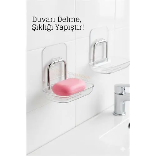 Yapışkanlı Sabunluk – Su Giderli Katı Sabun Kutusu 13 x 9 cm