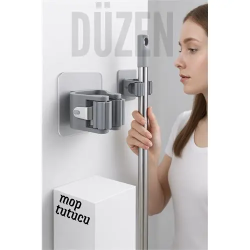 Yapışkanlı Pratik Mop ve Süpürge Tutucu – Duvara Monte Kolay Kurulum