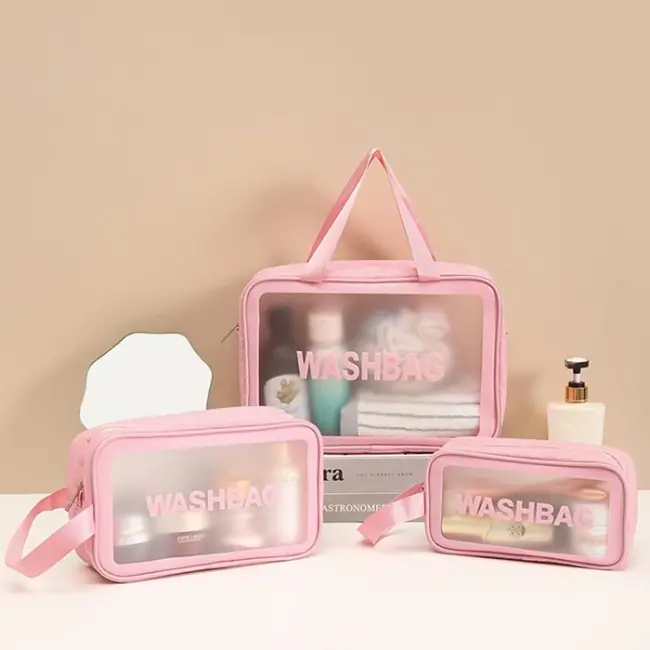 EZERE Su Geçirmez Premium Kalite Seyahat Makyaj Ve Kozmetik Çantası 3 Adet Set-(5775)