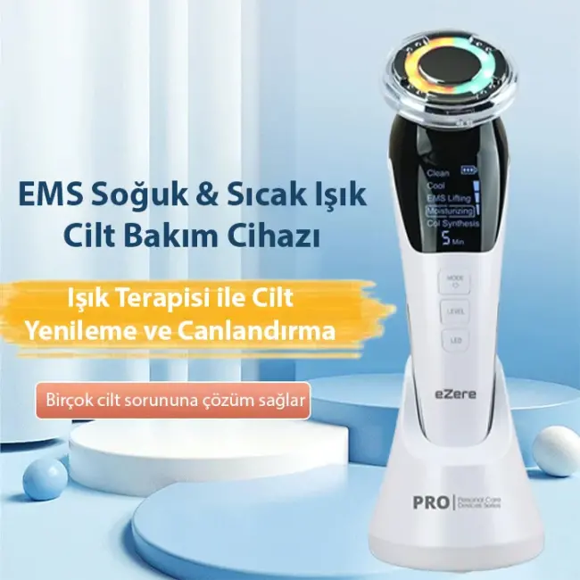 EZERE D818 Şarjlı Soğuk-Sıcak Kompresli Gerdirme Nemlendirme Kolajen Sentezli Ems Cilt Bakım Cihazı-(5775)
