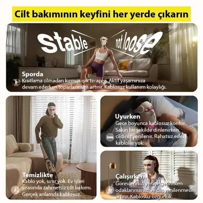 EZERE Yüz İçin Şarjlı 9 Modlu Kızılötesi & Kırmızı Işık Terapisi Maskesi – 480 Boncuklu LED Cilt Bakım Masajı Ev Tipi Işık Terapisi-(5775)