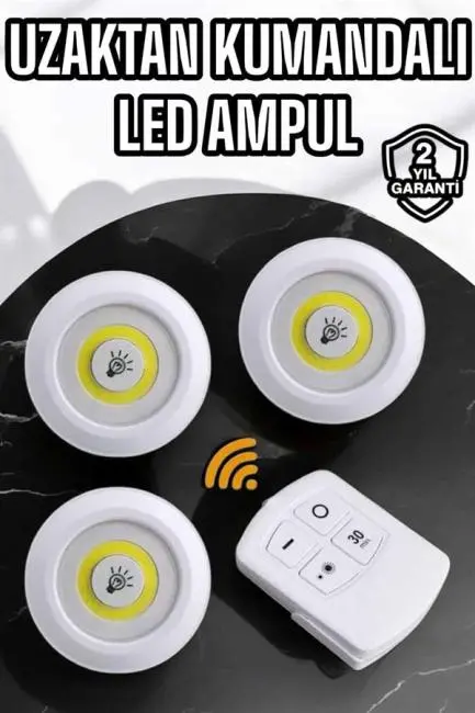 Spot Lamba Led Işık 3'lü Uzaktan Kumandalı Pilli Yapışkanlı Kablosuz
