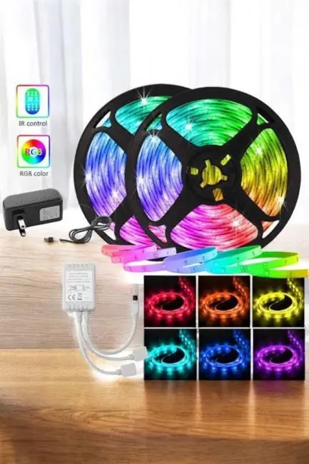 5 Metre Şerit Led RGB Işıklı Kumandalı Güç Adaptörü Her Ortama Uygun