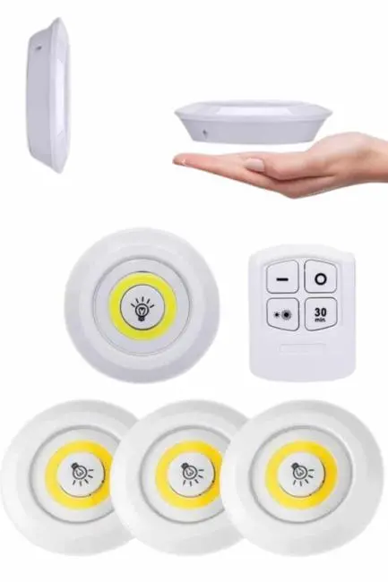 Yapışkanlı 3'lü Spot Led Işık Lamba Montajsız Pilli Uzaktan Kumandalı