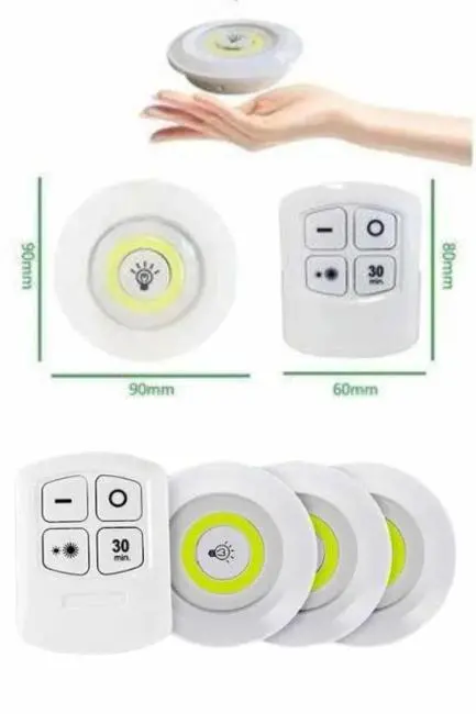 Yapışkanlı 3'lü Spot Led Işık Lamba Montajsız Pilli Uzaktan Kumandalı