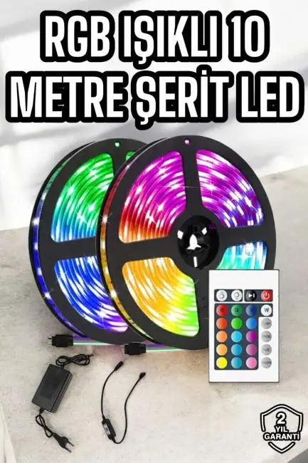 Yeni Nesil RGB Işıklı 10Metre Şerit Led Kumandalı Şarj Edilebilir