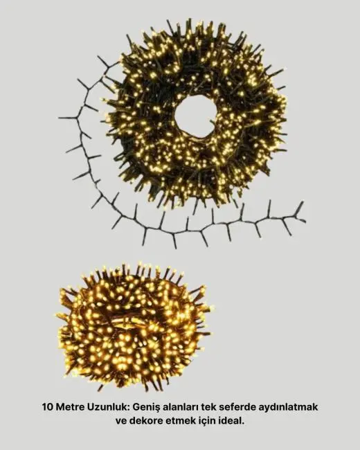 Uzun Ömürlü LED Teknolojili 10 Metre Şık Işıklı Süsleme Seti