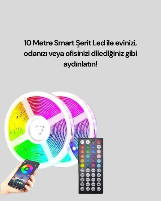10 Metre Telefon Kontrollü Smart Şerit Led USB RGB Kumandalı