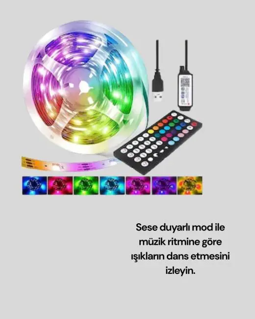 Bluetooth Kontrollü Smart Şerit Led 10M Sese Duyarlı RGB Aydınlatma