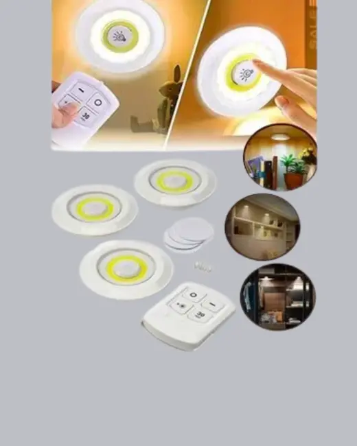 Çok Amaçlı Kullanım İçin Kablosuz Yapışkanlı 3 Lü Uzaktan Kumandalı Led Spot Lamba