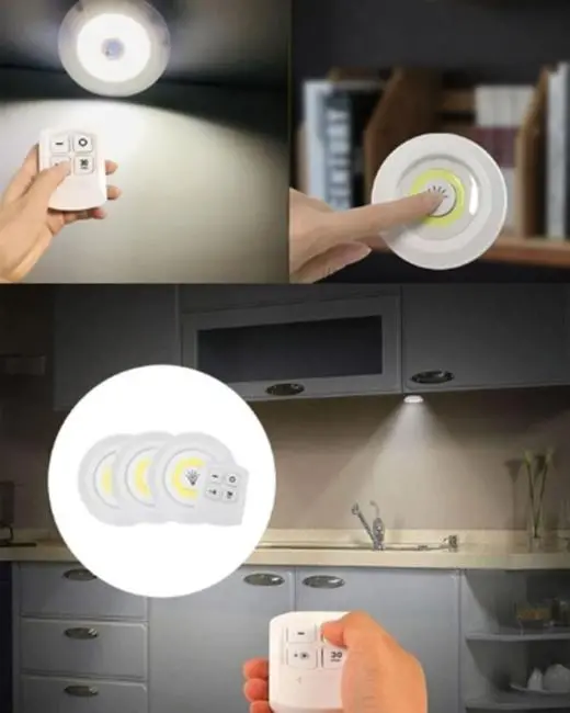 3 Lü Pilli Kablosuz Led Spot Lamba Seti Kumandalı Kolay Montaj Aydınlatma