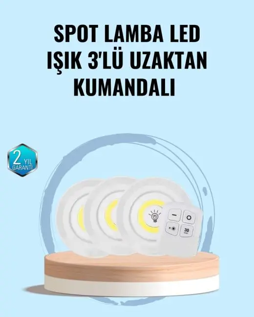 Ev Ofis Kamp İçin Uygun Uzaktan Kumandalı Yapışkanlı Kablosuz Led Spot Lambalar
