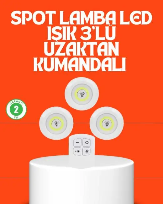 Kablosuz 3 Lü Spot Led Lamba Seti Uzaktan Kumandalı Enerji Tasarruflu Aydınlatma