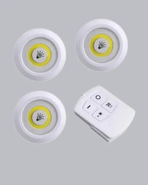 Uzaktan Kumandalı 3 Lü Kablosuz Led Spot Lamba Seti Yapışkanlı Pratik Kullanım