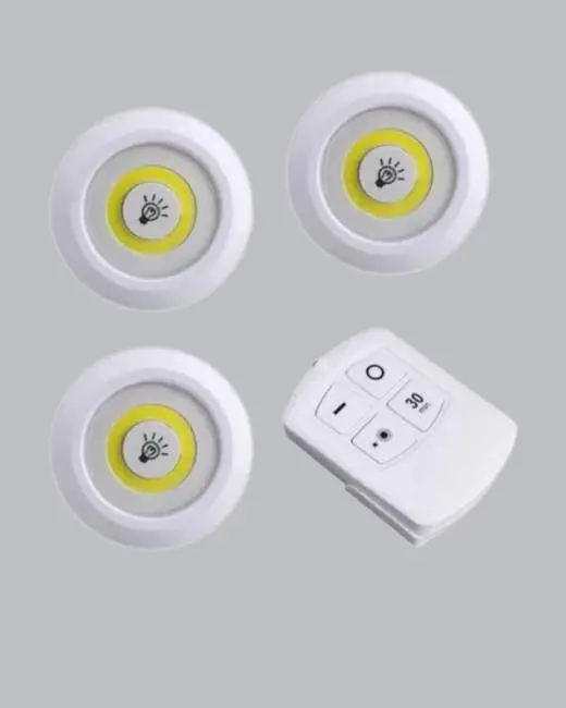 Uzaktan Kumandalı 3 Lü Kablosuz Led Spot Lamba Seti Yapışkanlı Pratik Kullanım