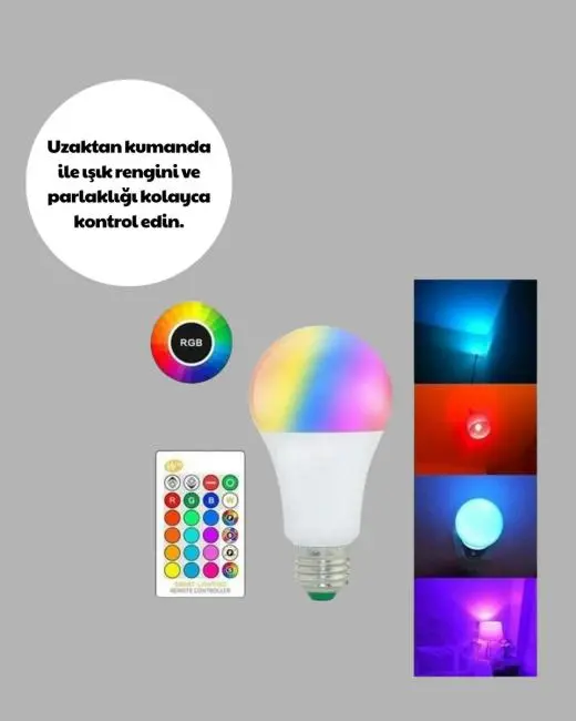 RGB Uzaktan Kumandalı LED Ampul 16 Renk A Kalite 2025 Model Orijinal