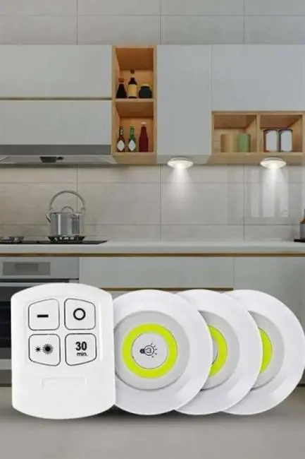 Yapışkanlı 3'lü Spot Led Işık Lamba Montajsız Pilli Uzaktan Kumandalı