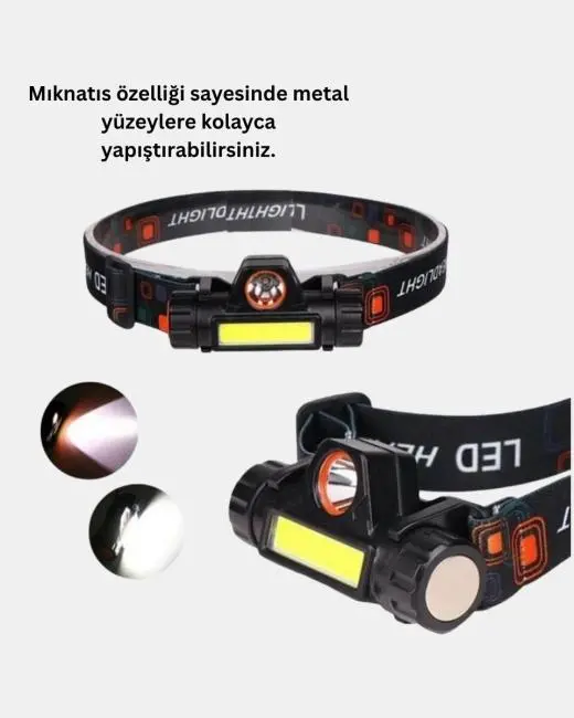 Kamp ve Doğa İçin Şarjlı LED Baş Feneri – Mıknatıslı Su Geçirmez