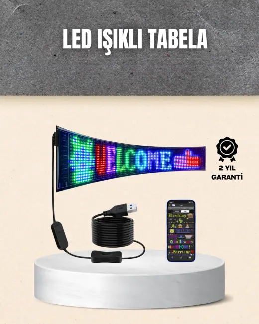 RGB Kayar Yazılı LED Reklam Ekranı – USB Bağlantılı Esnek Tasarım