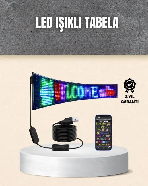 RGB Kayar Yazılı LED Reklam Ekranı – USB Bağlantılı Esnek Tasarım