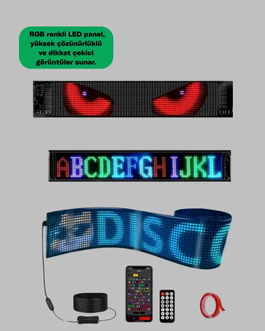 USB Girişli RGB LED Tabela Ayarlanabilir Parlaklık ve Kayan Yazı Özellikli