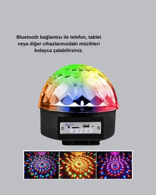 Bluetooth Hoparlörlü LED Disko Işığı Müzik Ritim Duyarlı ve Taşınabilir