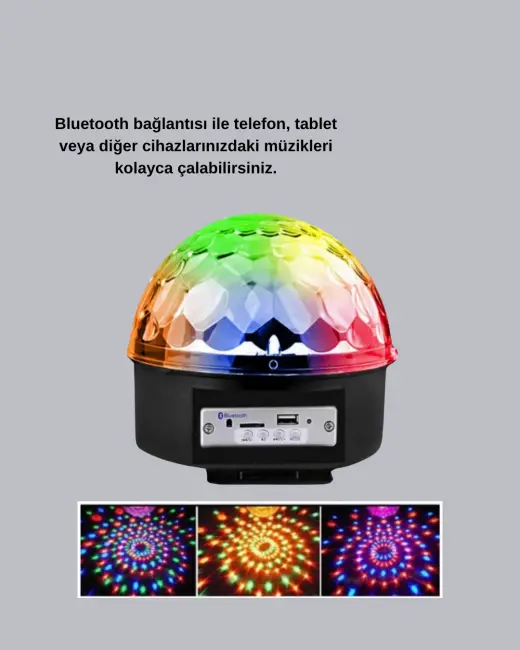 Ritim Hassasiyetli Bluetooth Hoparlörlü Disko Işığı Döner LED Efektli