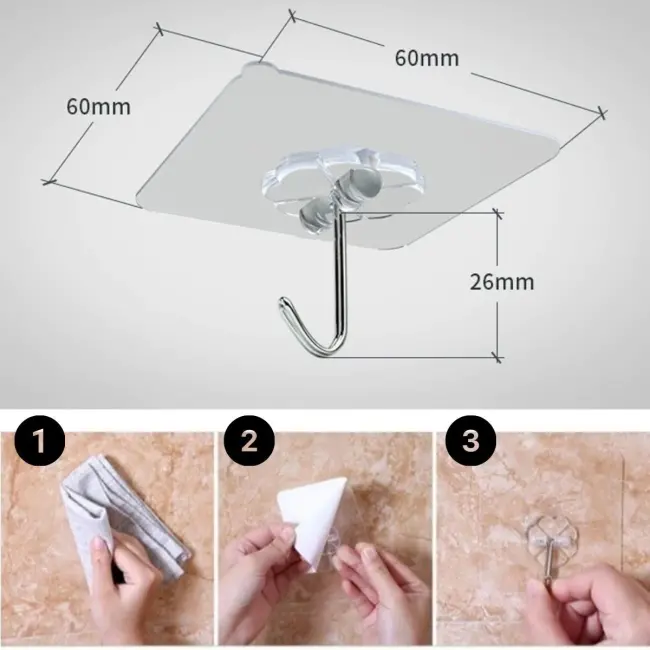 10'lu Şeffaf Kendinden Yapışkanlı Güçlü Askı Kancası, Banyo Mutfak Organizer, İz Bırakmaz Pratik Askı