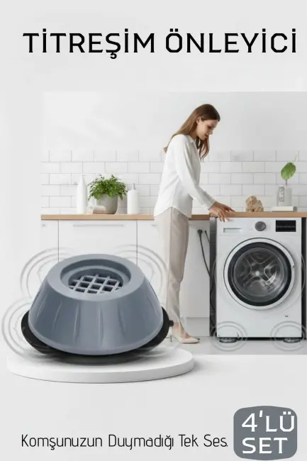 Premium 4&amp;#39;lü Titreşim Önleyici Kauçuk Ayak Seti - Ultra Sessiz Ve Sarsıntısız Yıkama Teknolojisi